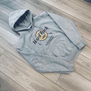 Hard Rock Cafe Hoodie M Vintage Gray Pullover Logo Sweatshirt Distressed
